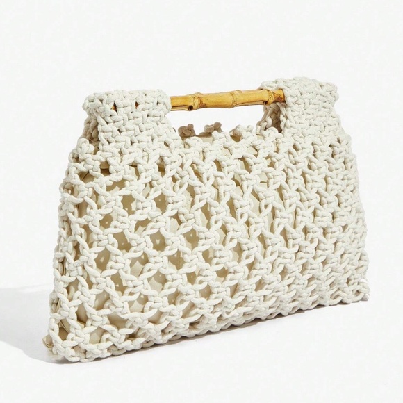 Boho Bamboo Top Handle Crochet Bag - Picture 12 of 13